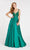 Alyce Paris - 60515 Beaded Deep V-neck Pleated Satin A-line Dress In Green