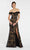 Alyce Paris - 60483 Two Tone Lace Applique Off-Shoulder Trumpet Dress In Black and Neutral
