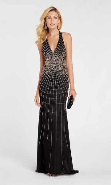 Alyce Paris - 60522 Beaded Plunging Halter V-neck Trumpet Dress In Black