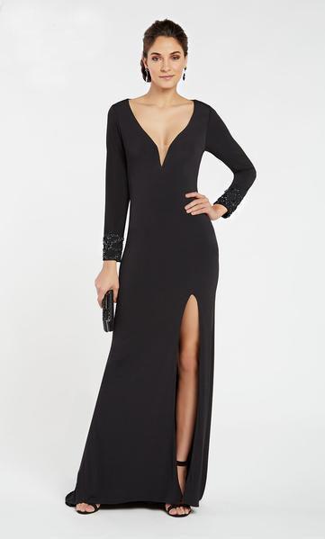 Alyce Paris - 60480 Beaded Deep V-neck Jersey Sheath Dress In Black