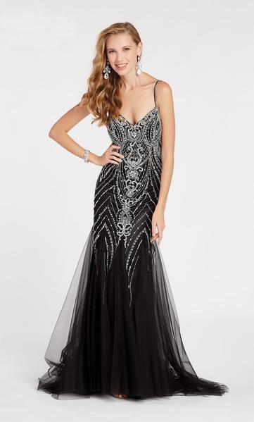 Alyce Paris - 60526 Plunging V-neck Beaded Tulle Mermaid Dress In Black and Pink