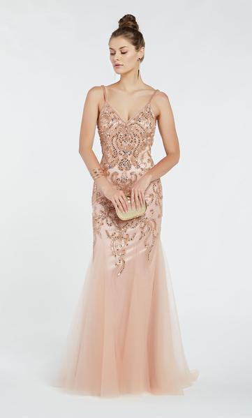 Alyce Paris - 60527 Plunging V-neck Beaded Tulle Mermaid Dress In Pink