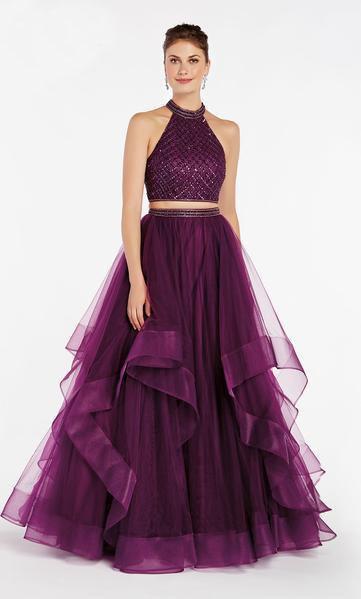 Alyce Paris - 60514 Two Piece Bead Embellished High Halter Gown In Black and Purple