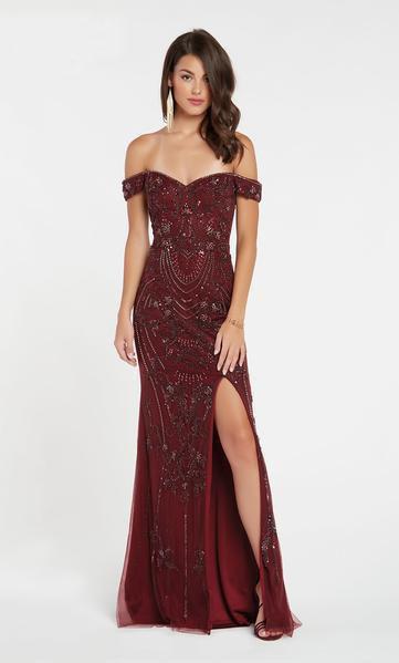 Alyce Paris - 60532 Fully Beaded Off-Shoulder Tulle Sheath Dress In Red