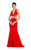 Alyce Paris - 60538 Plunging Metallic Banded Cutout Gown in Red