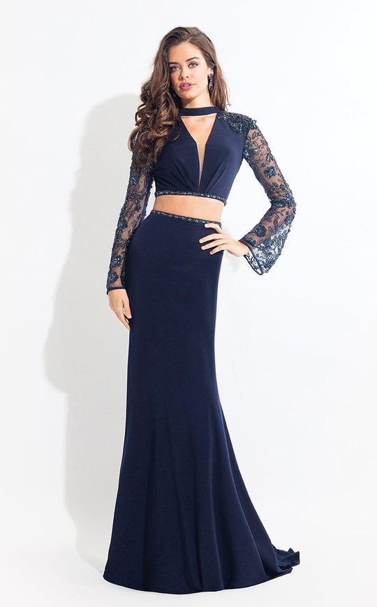Rachel Allan  - 6053 Two Piece Deep V-neck Sheath Dress in Blue