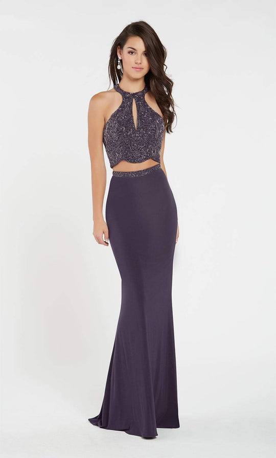 Alyce Paris - 60541 Two-Piece Beaded Cutout Bodice Sheath Gown In Gray