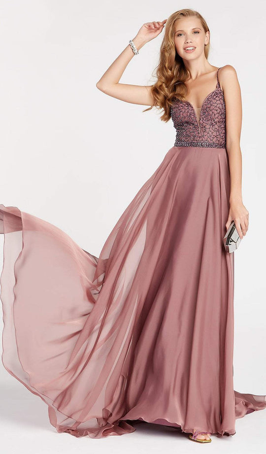 Alyce Paris - 60546 Beaded Spaghetti Straps Silky Chiffon Prom Gown In Nude and Pink