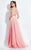 Rachel Allan  - 6054 Bedazzled Deep V-neck A-line Dress in Pink