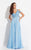 Rachel Allan  - 6054 Bedazzled Deep V-neck A-line Dress in Blue
