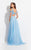 Rachel Allan  - 6054 Bedazzled Deep V-neck A-line Dress in Blue
