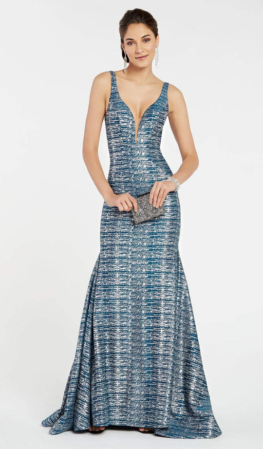 Alyce Paris - 60555 Plunging Sweetheart Multi-Cutout Trumpet Gown In Blue and Silver