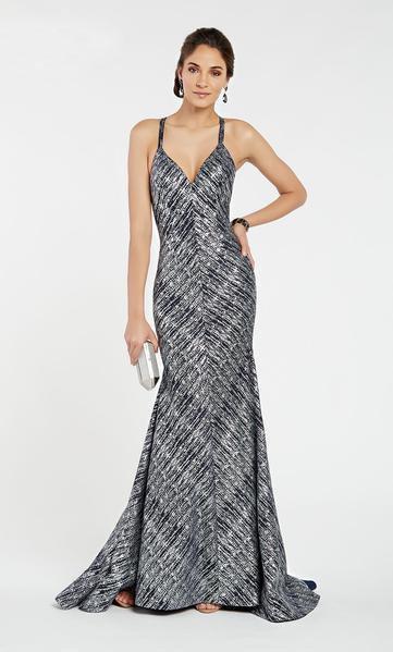 Alyce Paris - 60557 Two Piece Two Tone Glitter Jersey Trumpet Dress In Blue and Silver