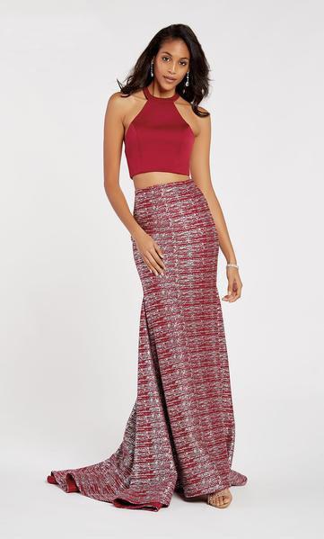 Alyce Paris - 60554 Two Piece Two Tone Halter Trumpet Dress In Red and Silver
