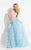 Rachel Allan  - 6055 Lace V-neck A-line Dress in Blue