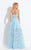 Rachel Allan  - 6055 Lace V-neck A-line Dress in Blue