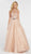 Alyce Paris - 60561 Floral Appliqued Illusion Halter A-Line Gown In Pink and Gold