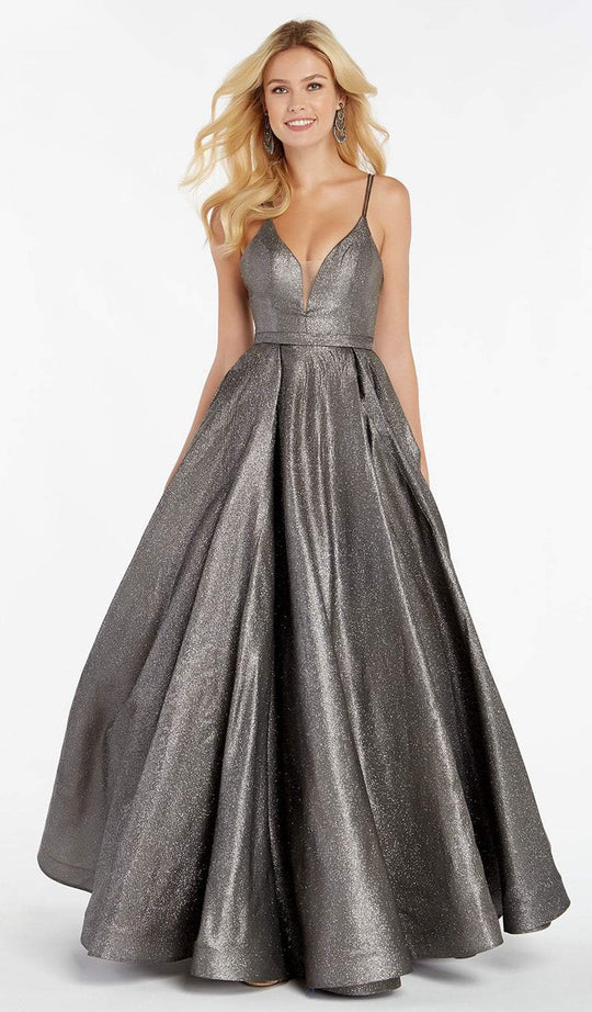 Alyce Paris - 60564 Shimmering Sleeveless High Slit A-Line Gown In Black and Silver