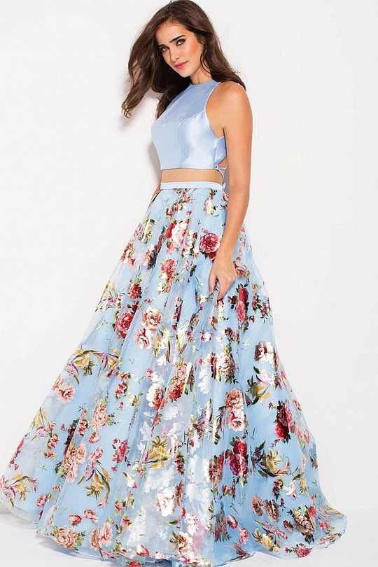 60570 Two-Piece Sleeveless Printed Ballgown