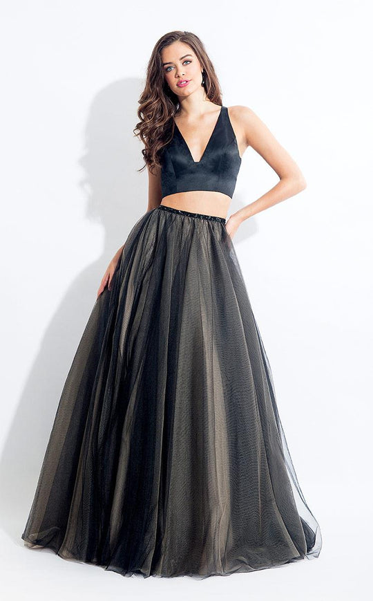 Rachel Allan  - 6065 Two Piece Plunging V Neck Gown in Black