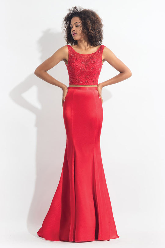 Rachel Allan  - 6070 Two Piece Beaded Trumpet Dress in Red