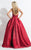 Rachel Allan  - 6071 Lace V-Neck Pleated Ballgown in Red