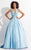 Rachel Allan  - 6071 Lace V-Neck Pleated Ballgown in Blue