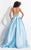 Rachel Allan  - 6071 Lace V-Neck Pleated Ballgown in Blue