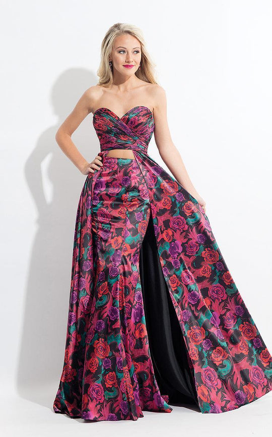 Rachel Allan Strapless Two-Piece Floral Print Gown 6073 In Black and Multi-Color