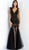 Jovani - 60749 Sleeveless V-Neck Tonal Beaded Trumpet Gown In Black