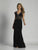 Dave & Johnny - A6074 Cap Sleeve Sheer Embellished Evening Gown in Black