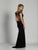 Dave & Johnny - A6074 Cap Sleeve Sheer Embellished Evening Gown in Black