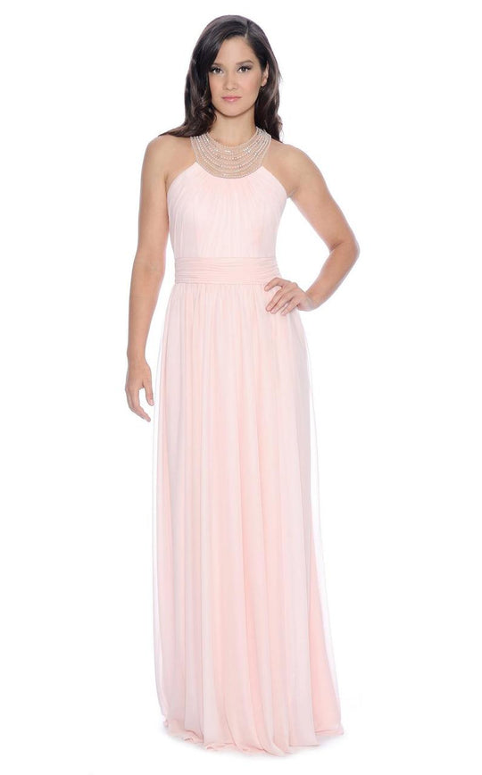Decode 1.8 - Pearl Embellished Halter Style Gown 182970 in Pink