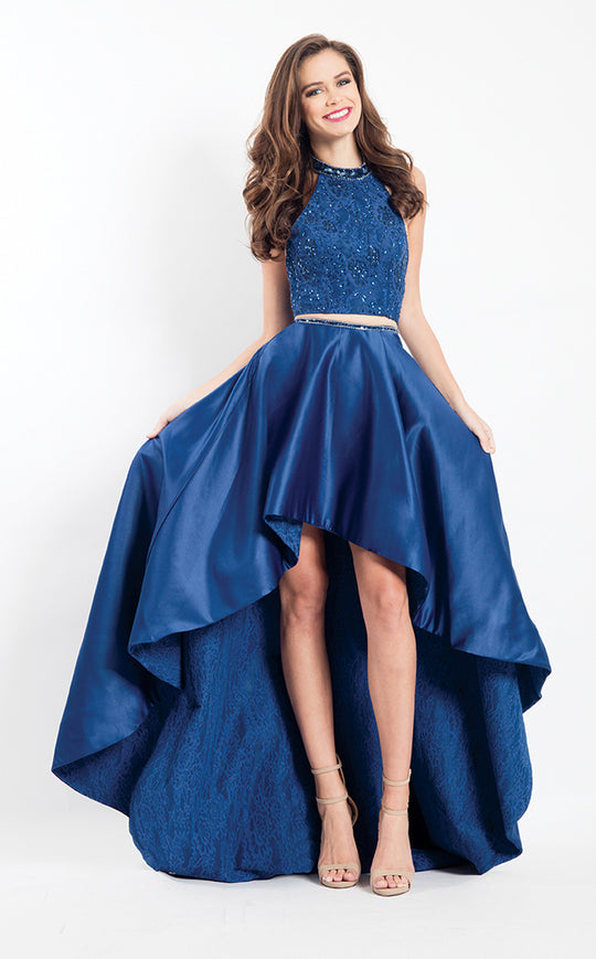 Rachel Allan  - 6077 Two Piece Embellished High Low Dress in Blue