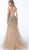 Jovani - 60800 Floral Embroidered Crisscross-Strapped Gown in Gold