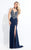 Rachel Allan  - 6080 Beaded Plunging Gown with Slit in Blue