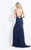 Rachel Allan  - 6080 Beaded Plunging Gown with Slit in Blue