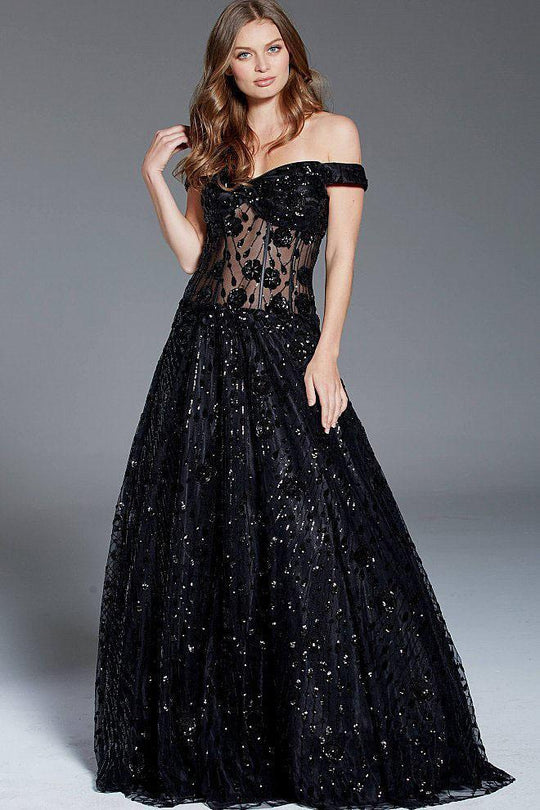 60814 Sequined Off-Shoulder Ballgown