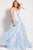 60841 Floral Plunging Fitted Gown