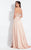 Rachel Allan  - 6088 Floral Deep V-neck A-line Dress in Neutral
