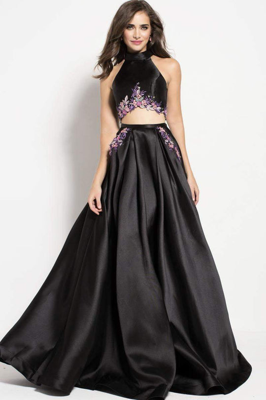 60891 Two-Piece High Halter Neck Ballgown