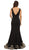 Eureka Fashion - 6090 Embroidered V-neck Stretch Satin Trumpet Dress in Black