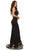 Eureka Fashion - 6090 Embroidered V-neck Stretch Satin Trumpet Dress in Black