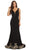 Eureka Fashion - 6090 Embroidered V-neck Stretch Satin Trumpet Dress in Black