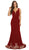 Eureka Fashion - 6090 Embroidered V-neck Stretch Satin Trumpet Dress in Red