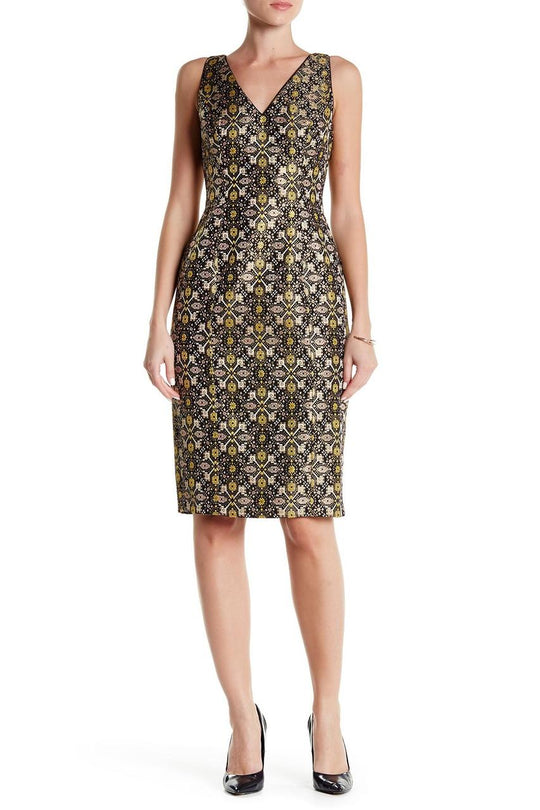 Adrianna Papell - Sleeveless Jacquard Short Sheath Dress AP1D100514 in Black and Multi-Color