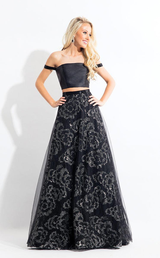 Rachel Allan  - 6093 Floral Sequined Off Shoulder Gown in Black