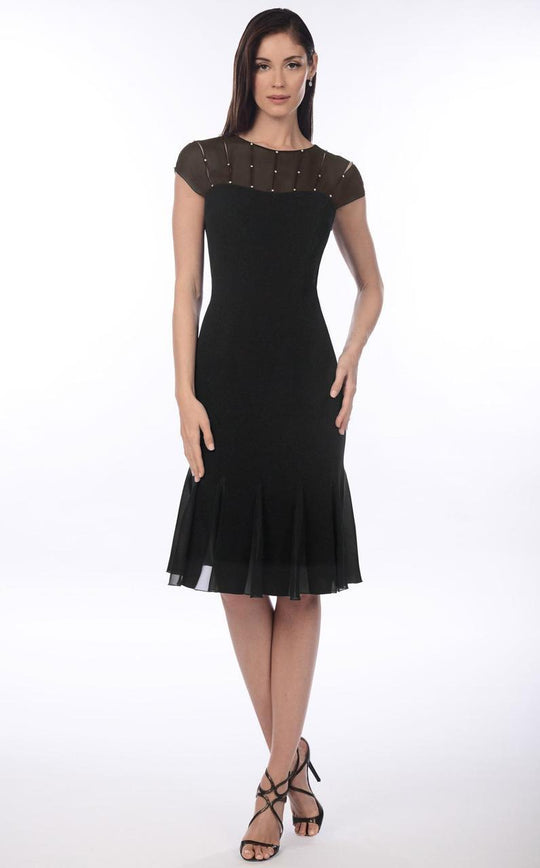 Daymor Couture - 903 Embellished Sheer Capsleeve Cocktail Dress in Black