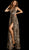 Jovani - 60962 Printed Deep V-neck Embellished Waist A-line Dress In Print