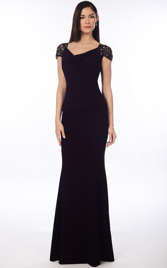 Daymor Couture - Gilded Cap Sleeved Evening Gown 909 in Purple